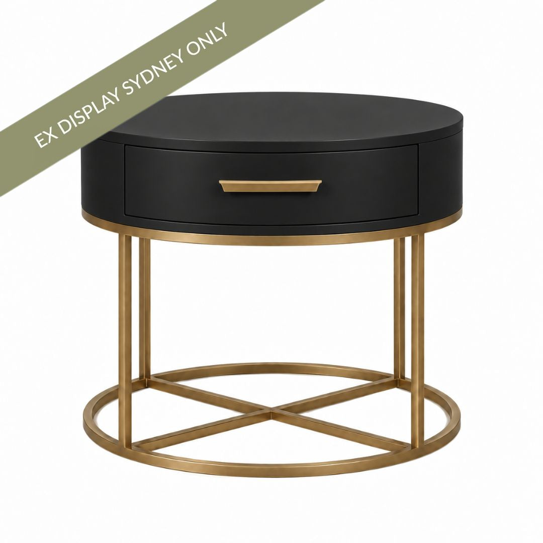 Nessa 45x55cm Round Bedside Table - Black - OUTLET NSW