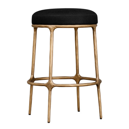 Heston Brass Kitchen Stool - Black Linen