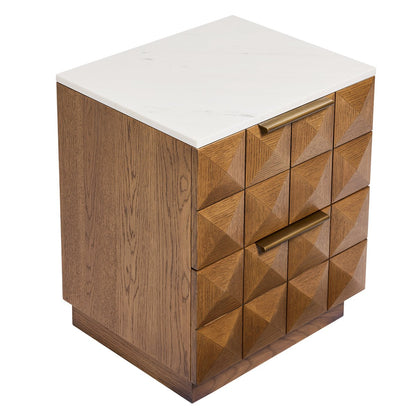 Benedict Walnut Bedside Table - White Marble