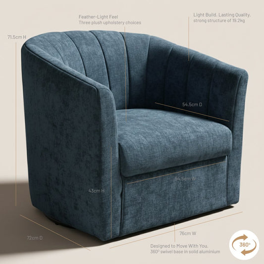 Cadman Swivel Arm Chair - Teal Chenille