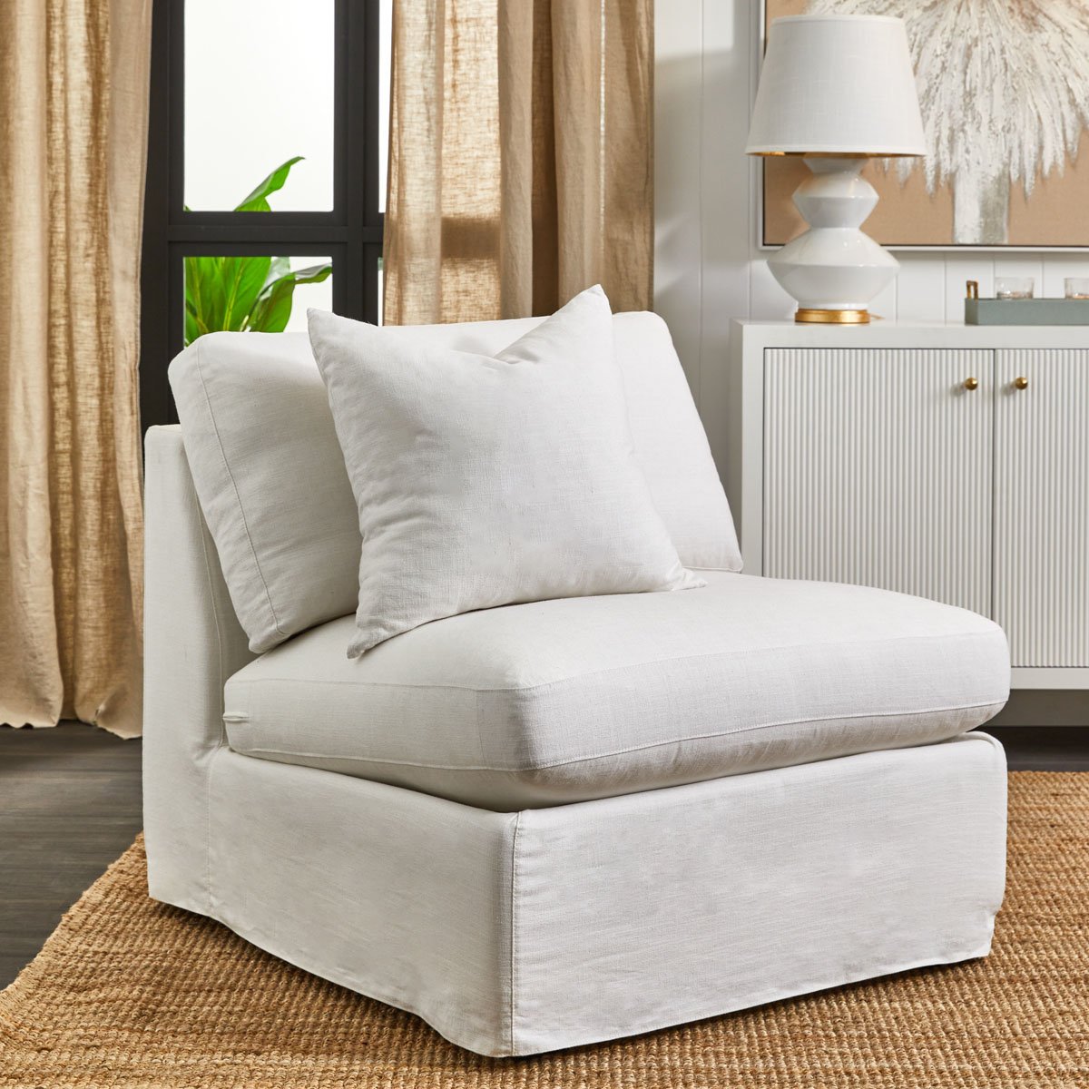 Birkshire Slip Cover Modular Occasional Chair - White Linen