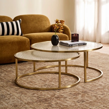 Chloe Rippled Glass Nesting Coffee Table - Gold