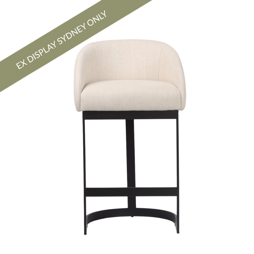 Brooke Black Kitchen Stool with Backrest - Natural Linen – view 2