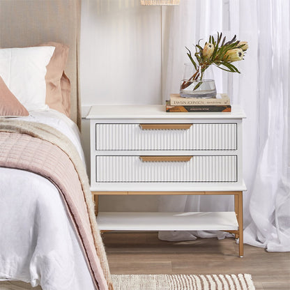 Aimee Bedside Table - Large White Set of 2