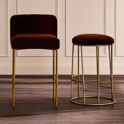Aiden Gold Steel Kitchen Stool - Dark Chocolate Velvet