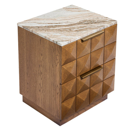 Benedict Walnut Bedside Table - River Brown Marble