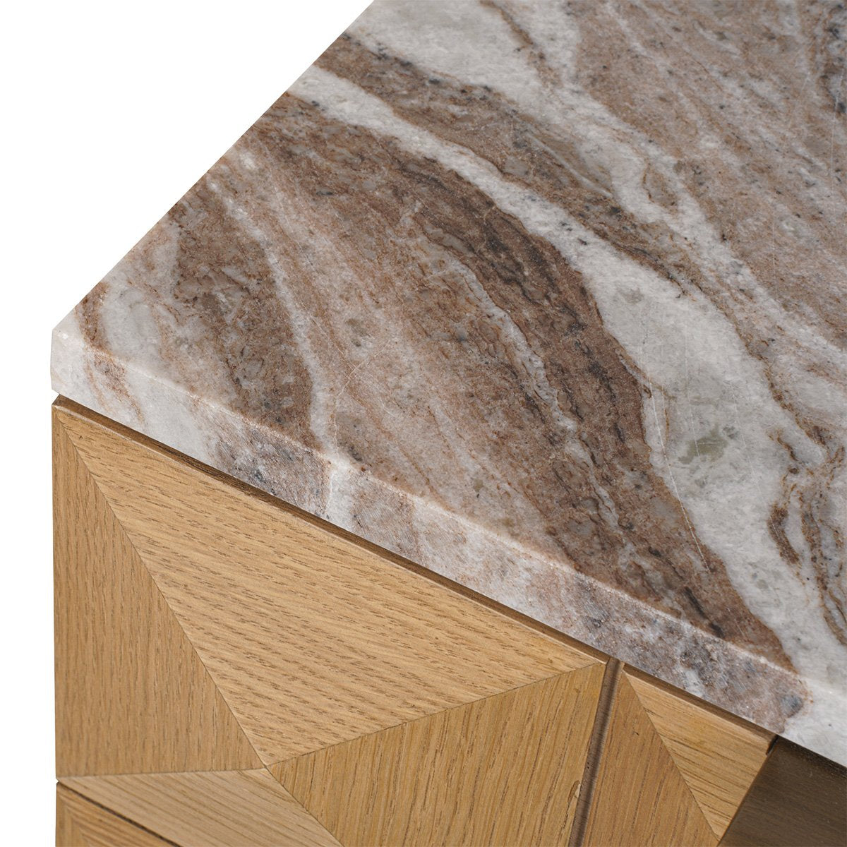 Benedict Natural Oak Bedside Table - River Brown Marble