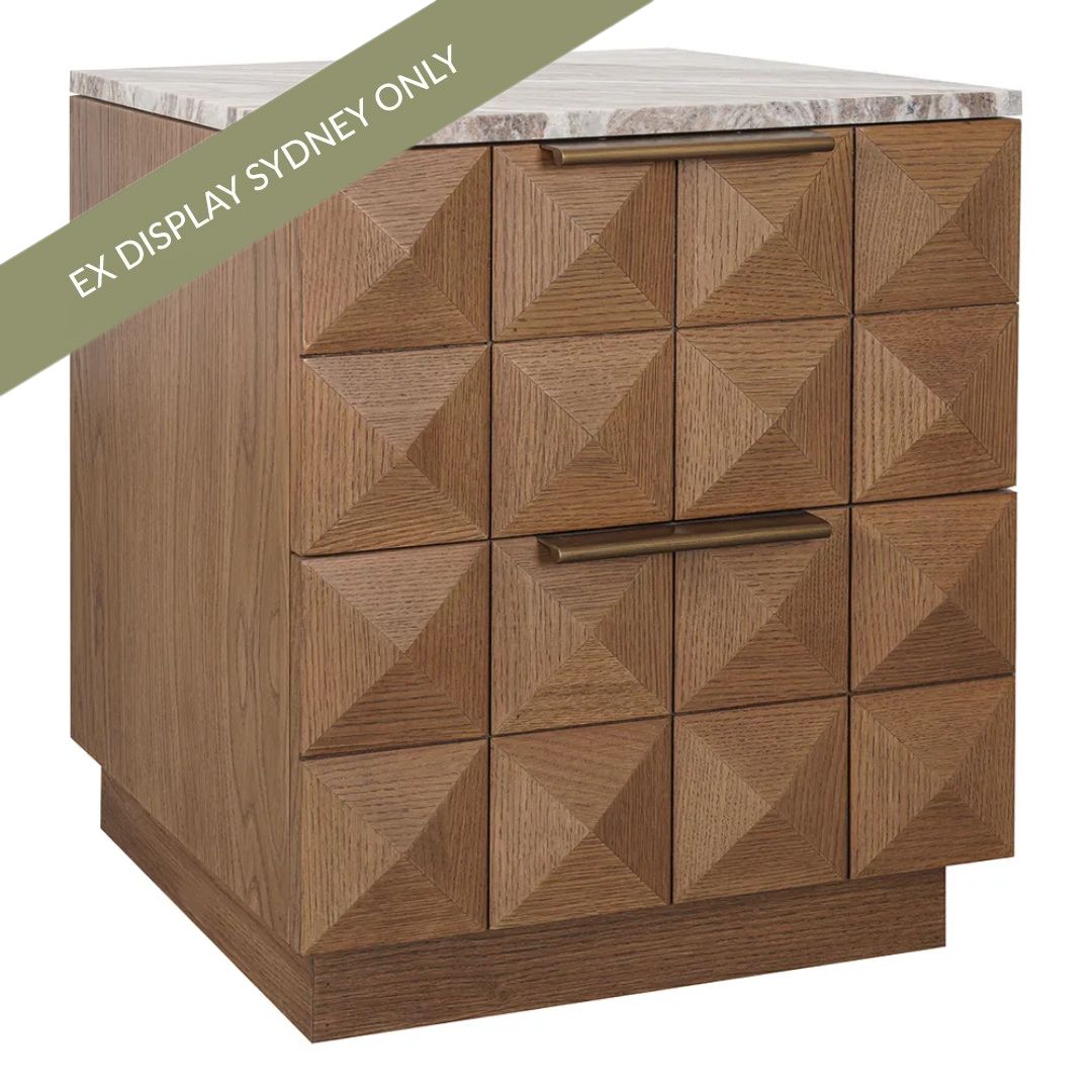 Benedict 53x62.5cm Walnut Bedside Table - River Brown Marble