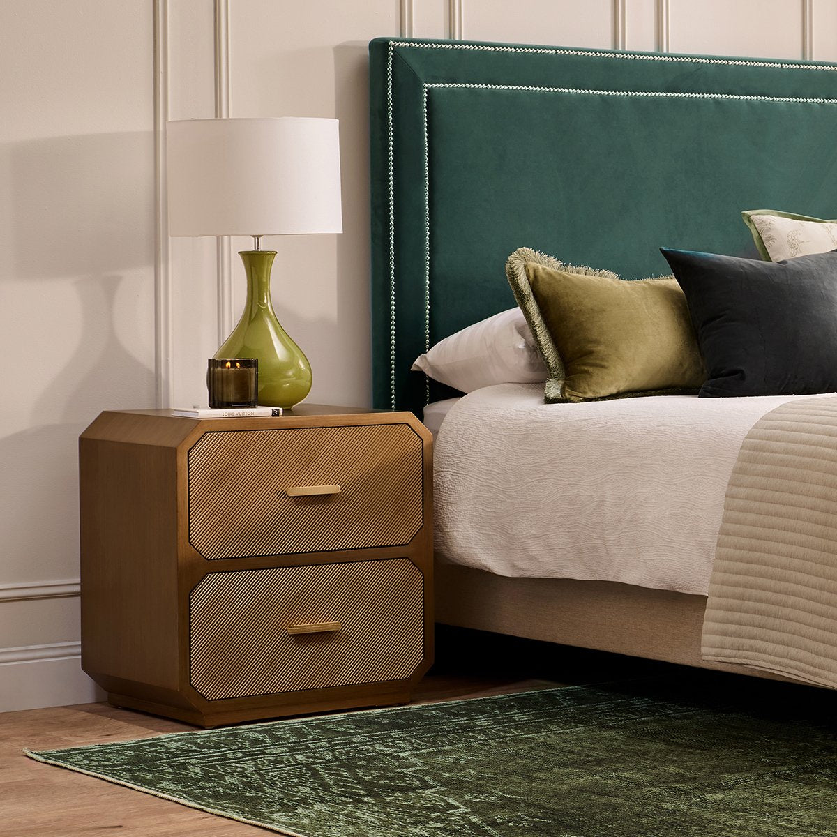Anderson 60x65cm 2 Drawer Bedside Table - Antique Gold - OUTLET NSW