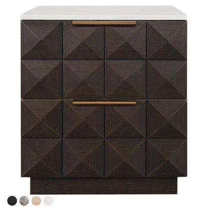 Benedict 53x62.5cm Smoked Oak Bedside Table - White Marble