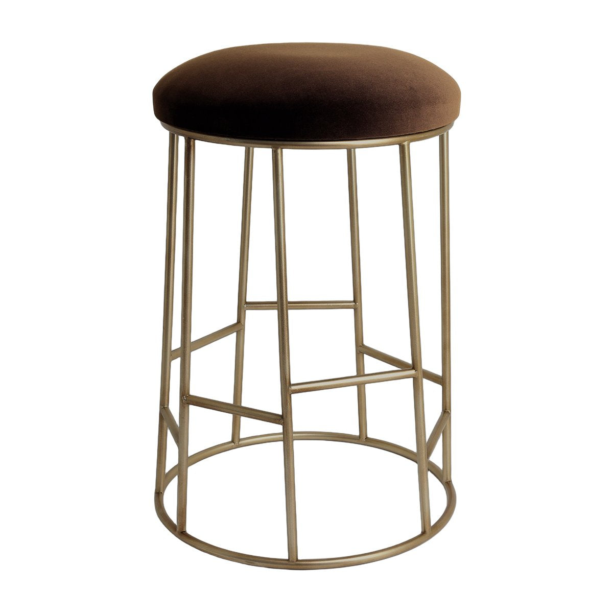 Aiden Gold Steel Kitchen Stool - Dark Chocolate Velvet