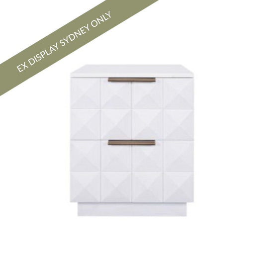 Benedict White Bedside Table - White Marble - OUTLET NSW