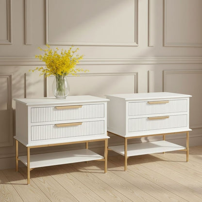 Aimee Bedside Table - Large White Set of 2