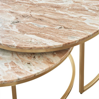 Chloe Pink Marble Nesting Coffee Table - Gold **Offline pending re-order