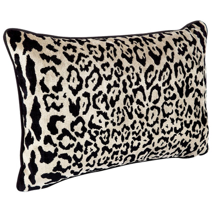 Serene Rectangle Feather Cushion - Leopard Chenille w Black Velvet - OUTLET NSW