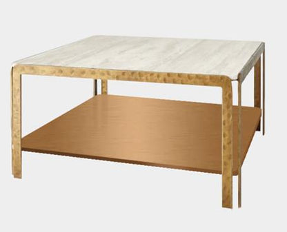 Bonnie Square White Marble Coffee Table - Antique Gold - OUTLET NSW