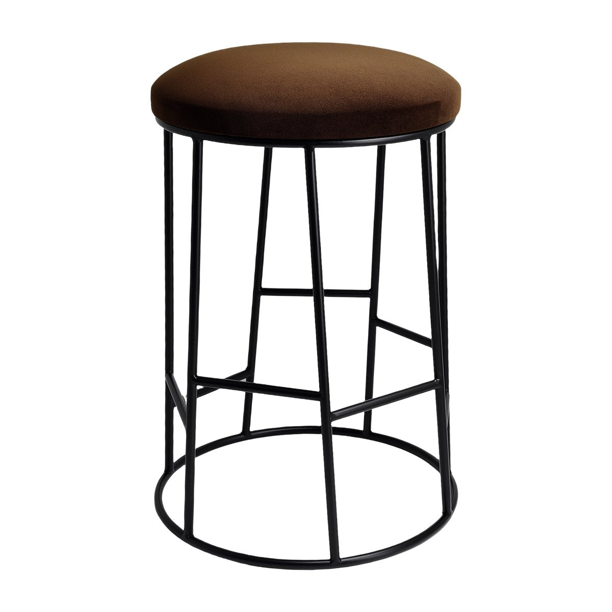Aiden Black Steel Kitchen Stool - Dark Chocolate Velvet