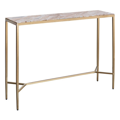 Chloe Pink Marble Console Table - Large Gold