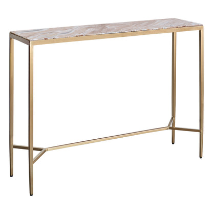 Chloe 110cm Pink Marble Console Table -  Gold