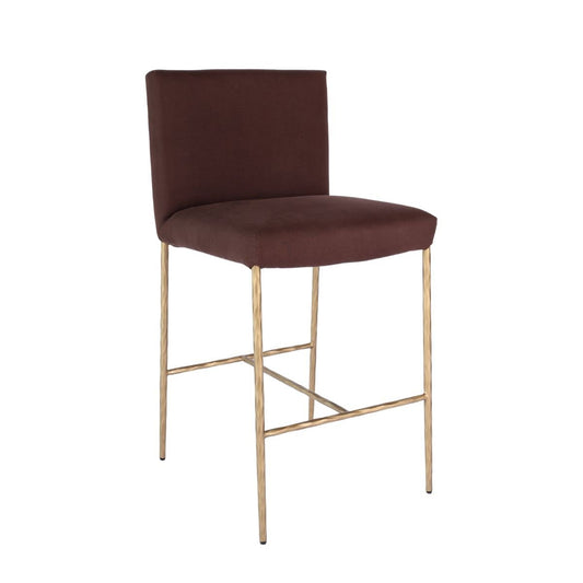 Heston Brass Kitchen Stool with Back - Chocolate Linen