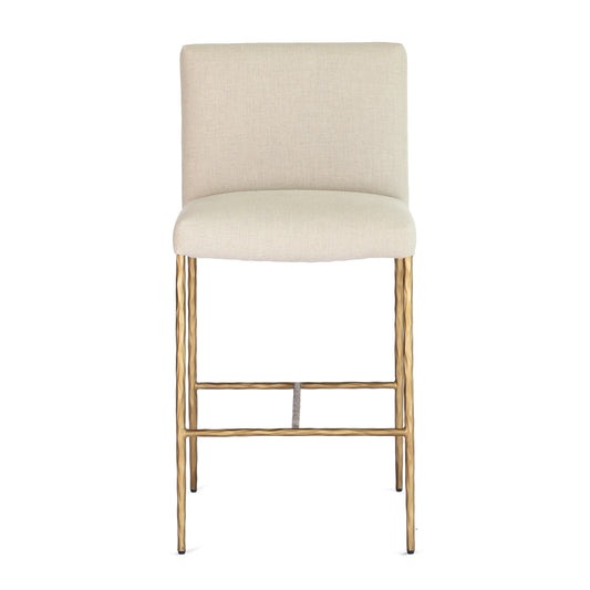 Heston Brass Kitchen Stool with Back - Natural Linen