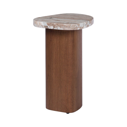 Solstice River Brown Marble Side Table - Walnut