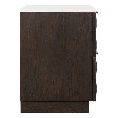 Benedict 53x62.5cm Smoked Oak Bedside Table - White Marble - OUTLET NSW