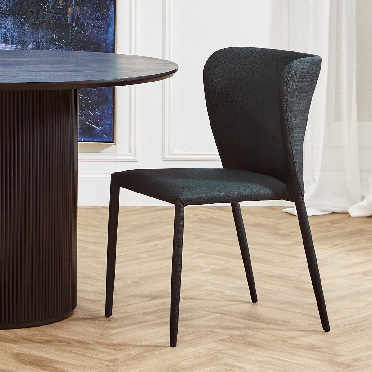 Foley Dining Chair Set of 2 - Black w Fabric Legs