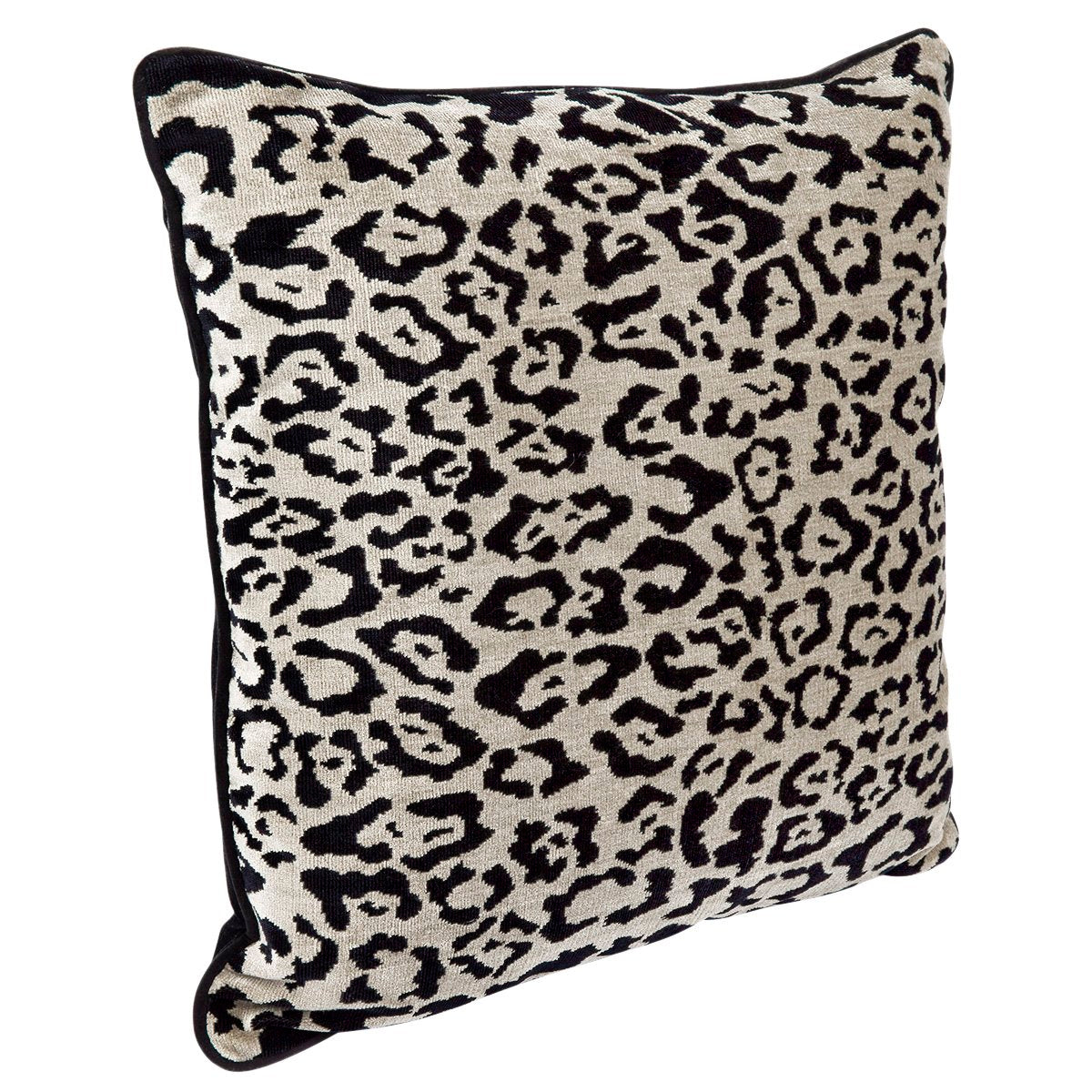Serene Square Feather Cushion - Leopard Chenille w Black Velvet - OUTLET NSW