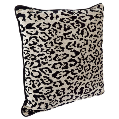 Serene Square Feather Cushion - Leopard Chenille w Black Velvet - OUTLET NSW