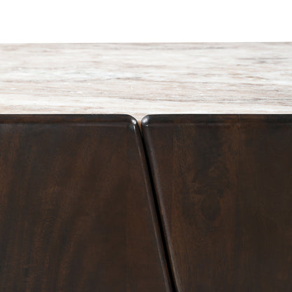 Edwin 210cm River Brown Marble Buffet - Dark Walnut