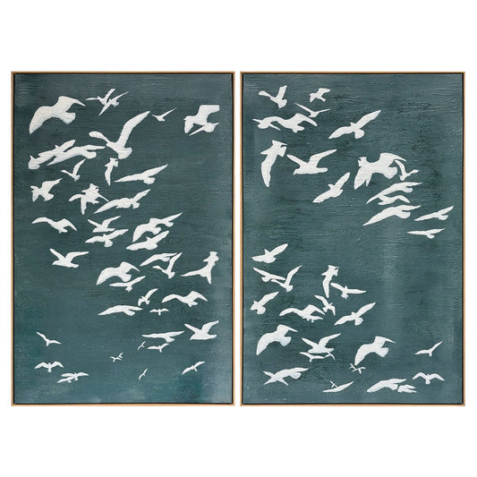 Migration Set of Two Oil on Canvas Painting - Green