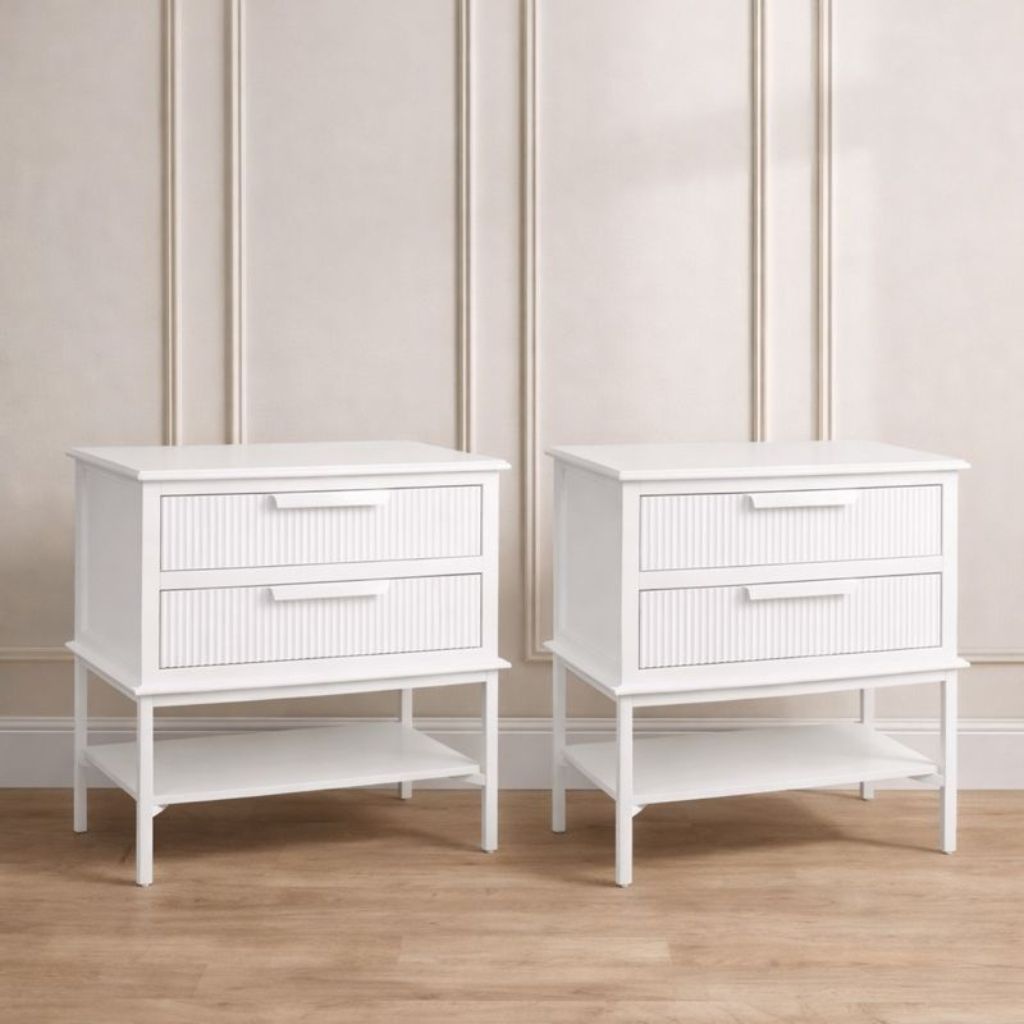 Aimee Bedside Table - Large All White Table Set of 2