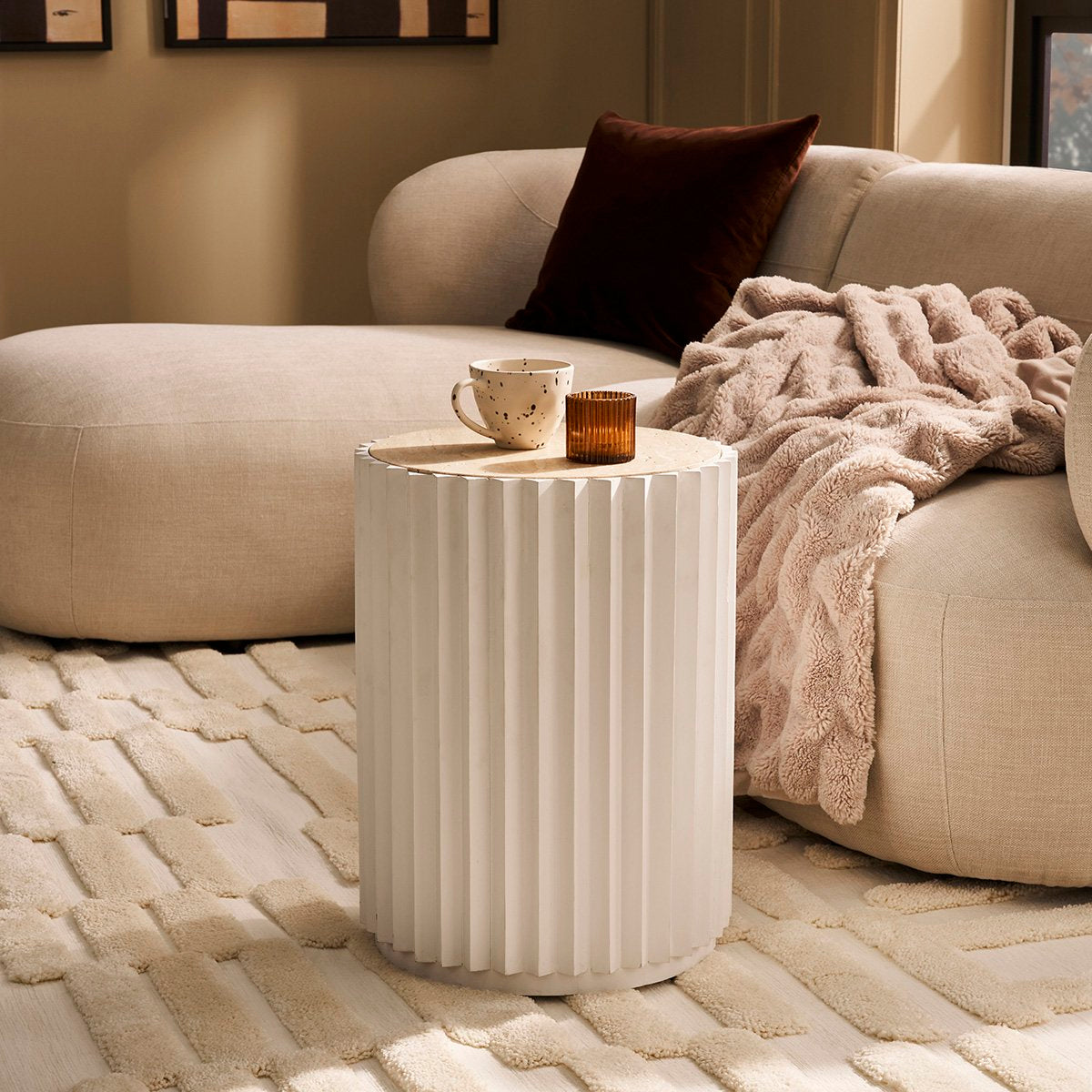Carter Travertine Side Table - White