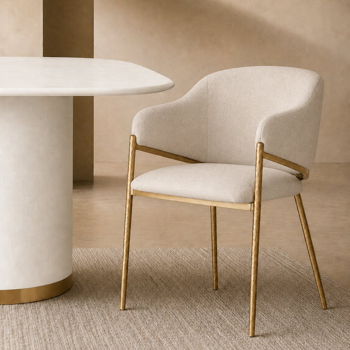 Heston Brass Dining Chair with Arms - Natural Linen