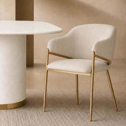 Heston Brass Dining Chair with Arms - Natural Linen