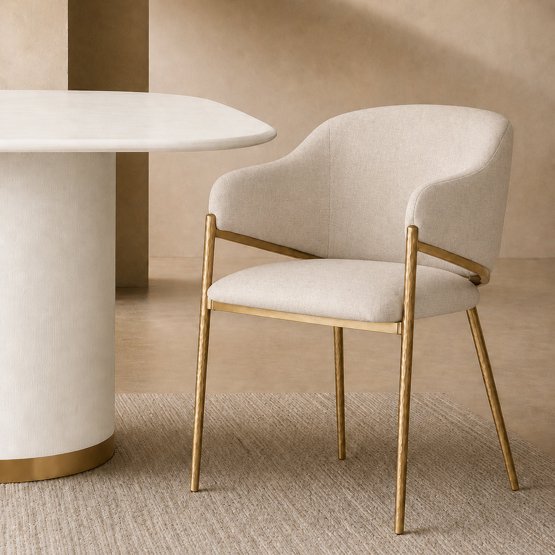 Heston Brass Dining Chair with Arms - Natural Linen