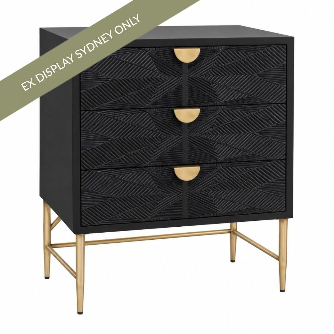 Beatrice 80cm 3 Drawer Chest - Black - OUTLET NSW