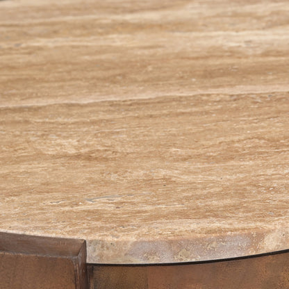 Frankie 50x60cm Travertine Bedside Table - Walnut