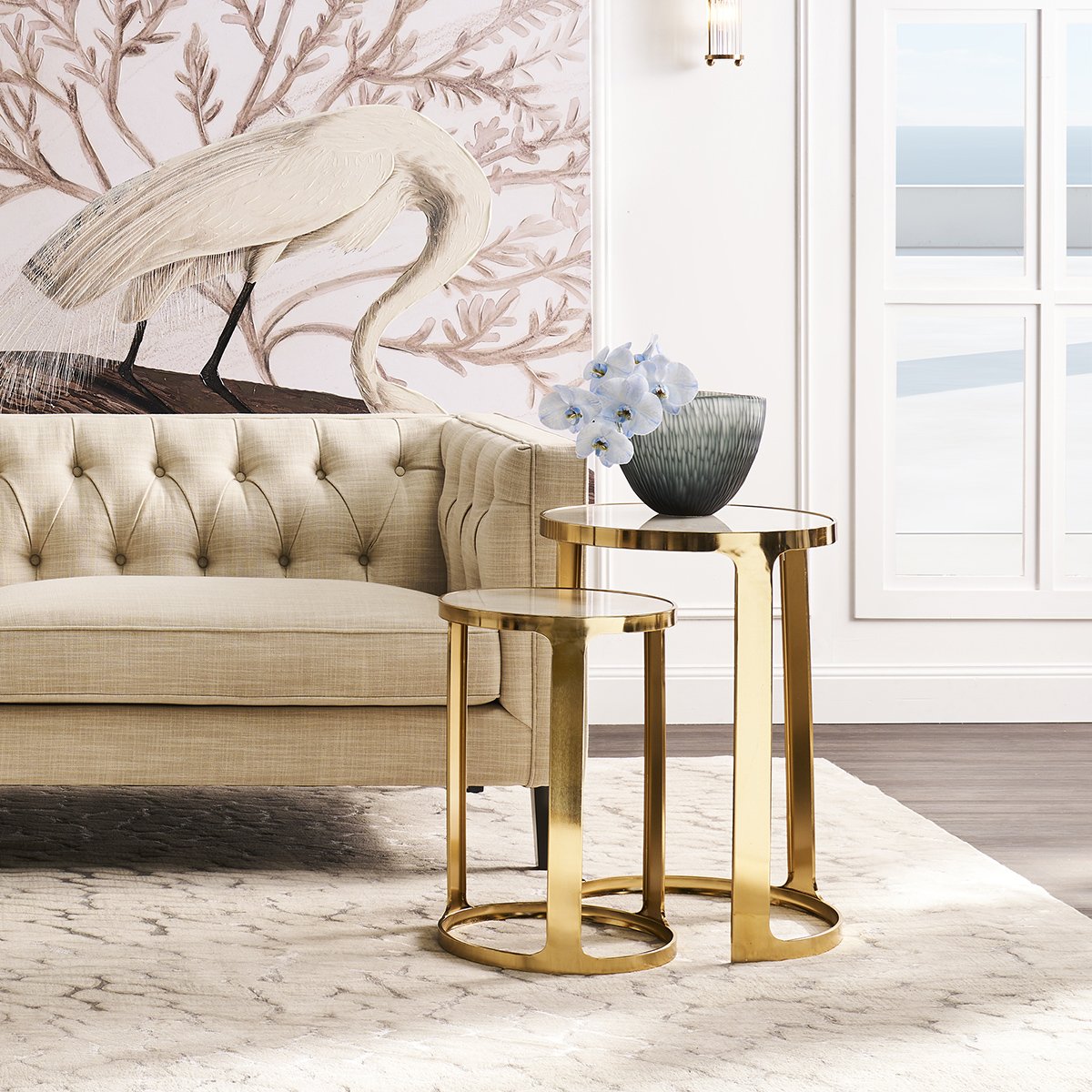 Isabelle Marble Nesting Side Tables - Gold - OUTLET NSW