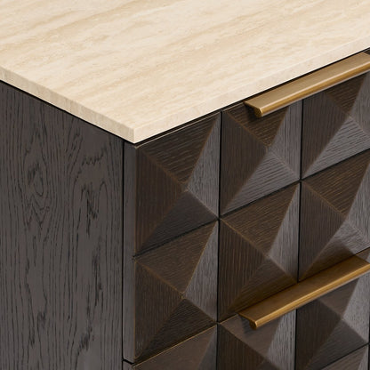 Benedict Smoked Oak Bedside Table - Travertine