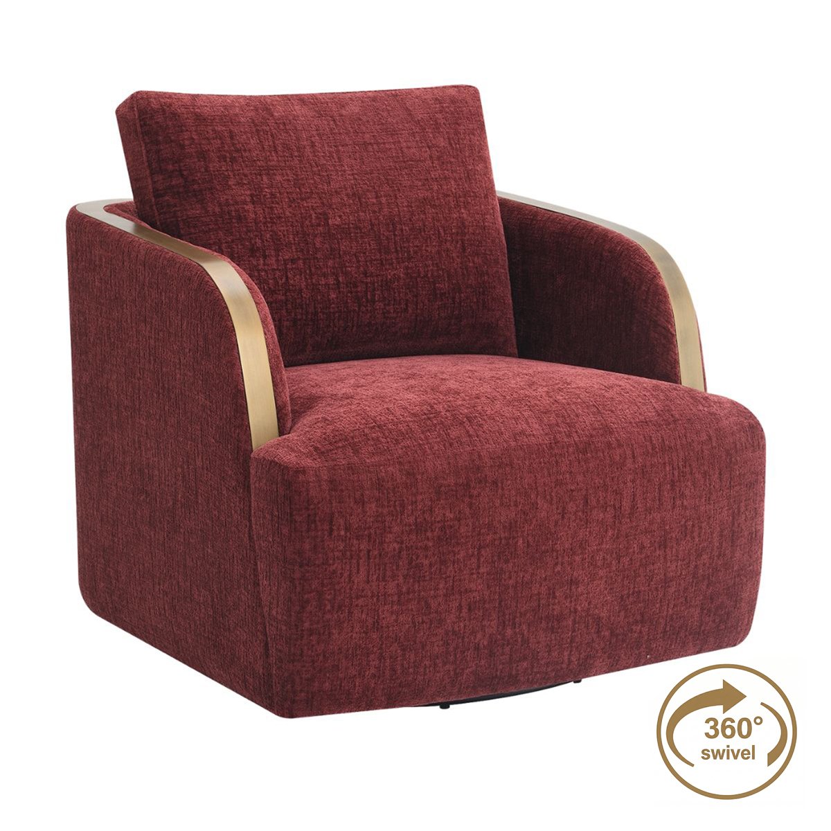 Compton Swivel Arm Chair - Brass/Burgundy Chenille