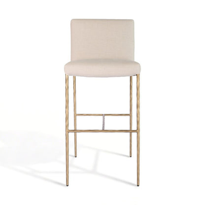 Heston Brass Bar Stool with Back - Natural Linen