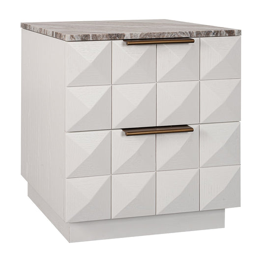Benedict White Oak Bedside Table - River Brown Marble