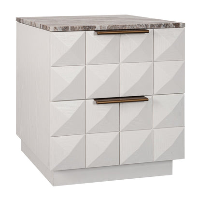 Benedict White Oak Bedside Table - River Brown Marble