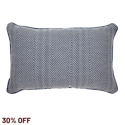 Candace Rectangle Feather Cushion - Chevron Blue Linen