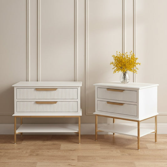 Aimee Large White Bedside Table Set of 2