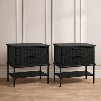Aimee Bedside Table - Large All Black Set of 2