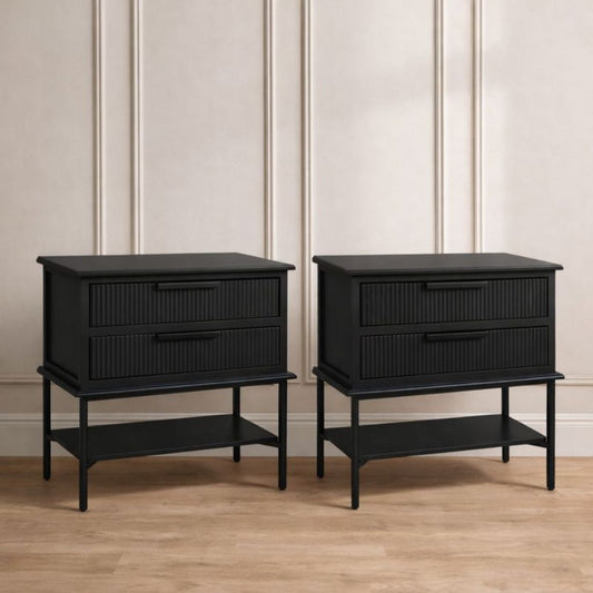 Aimee Bedside Table - Large All Black Set of 2