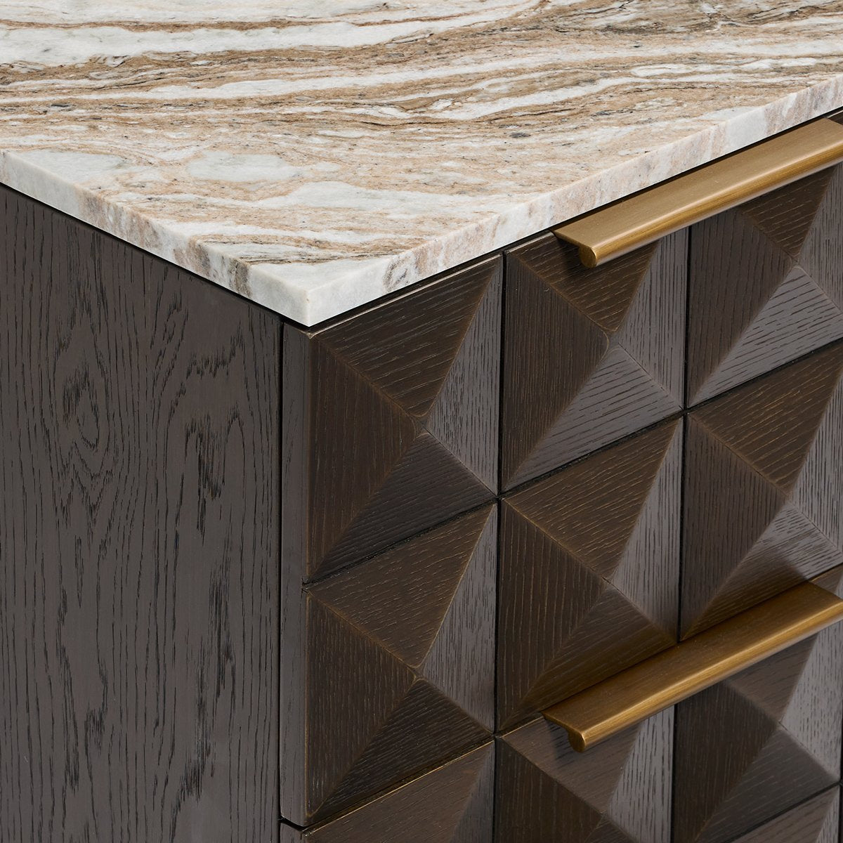 Benedict Smoked Oak Bedside Table - River Brown Marble